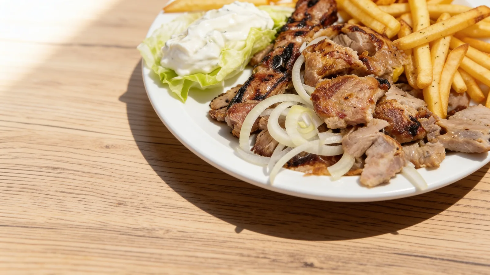Gyros und Souvlaki mit Pommes und Tzatziki bei Melissa